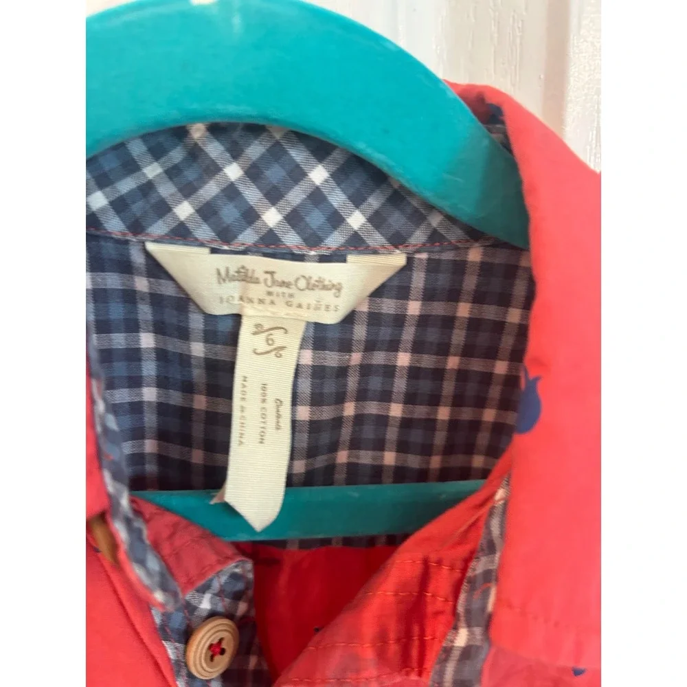 Matilda Jane Button Down Red Blue Horse Print Short Sleeve Shirt Joanna Gaines 6
